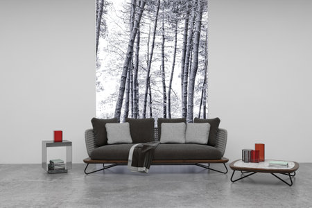 Illustration 3D rendering large luxury modern bright interiors Living room mockup computer digitally...
