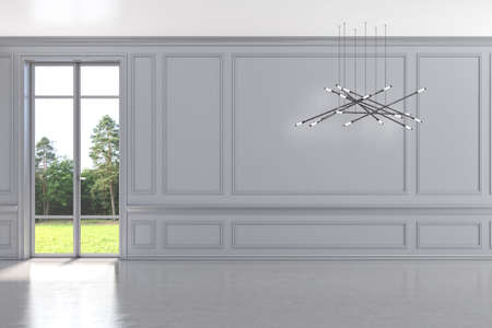 Illustration 3D rendering large luxury modern bright interiors Living room mockup computer digitally...