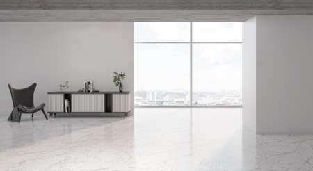 Illustration 3D rendering large luxury modern bright interiors Living room mockup computer digitally generated imageの写真素材