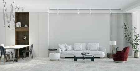 Illustration 3D rendering large luxury modern bright interiors Living room mockup computer digitally...