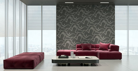 Illustration 3D rendering large luxury modern bright interiors Living room mockup computer digitally...