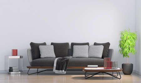 Illustration 3D rendering large luxury modern bright interiors Living room mockup computer digitally...