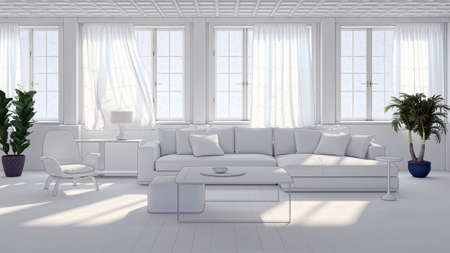 large luxury modern bright interiors with air conditioning illustration 3D rendering