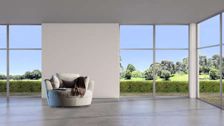 large luxury modern bright interiors living room with air conditioning mockup illustration 3D...
