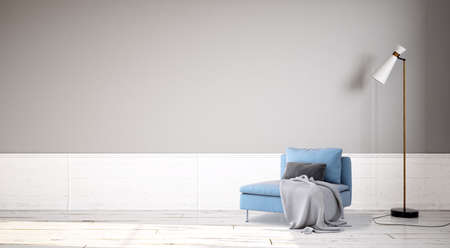 large luxury modern bright interiors living room with air conditioning mockup illustration 3D...