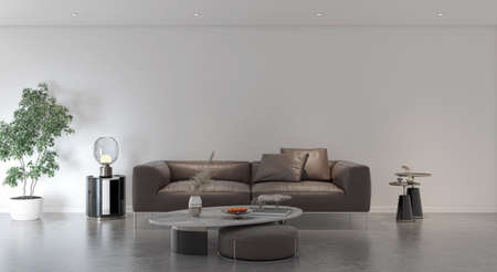 Illustration 3D rendering large luxury modern bright interiors Living room mockup computer digitally...