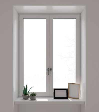 Illustration 3D rendering large luxury modern bright interiors Living room mockup computer digitally generated imageの写真素材