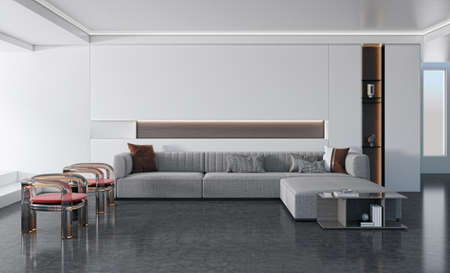 Illustration 3D rendering large luxury modern bright interiors Living room mockup computer digitally generated imageの写真素材