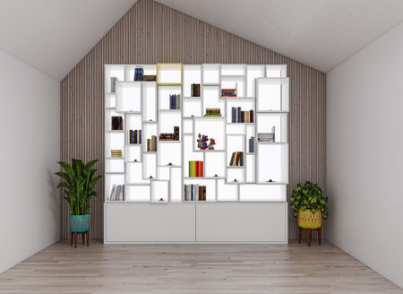 Illustration 3D rendering large luxury modern bright interiors Living room mockup computer digitally generated imageの写真素材