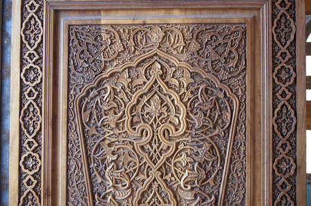 ï¿½arved wooden door. Fragment. Example of a traditional wood-carving in Uzbekistan.の写真素材