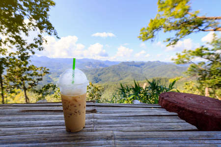 Mountains View with coffee at Mae hong son, Thailandの写真素材