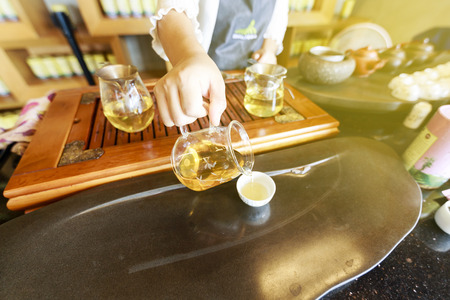 Make fresh Tea, Pouring Herbal Tea, at Chiang rai Thailandの写真素材