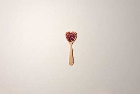 minimal style wooden bowl  red beans with wooden spoon beansの写真素材