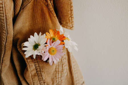 Spring is coming. jacket with flowersの写真素材