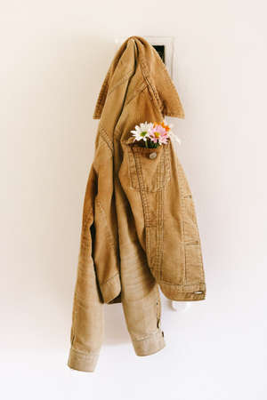 Spring is coming. jacket with flowersの写真素材