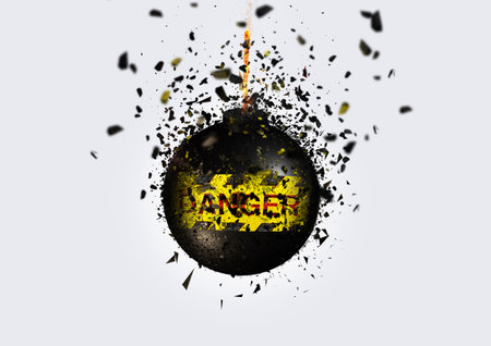 3d rendering exploding bomb in danger concept