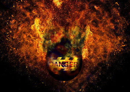 3d rendering exploding bomb in danger conceptの写真素材