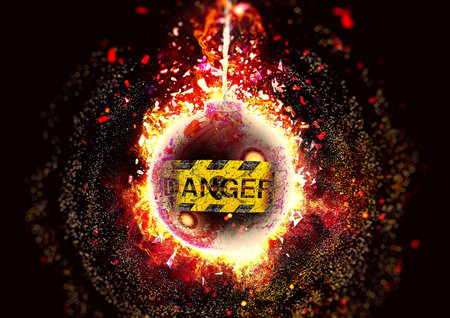3d rendering exploding bomb in danger conceptの写真素材