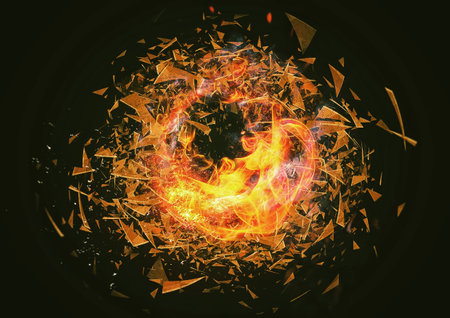 3d illustration of compositing light effect on burning fireball in science concept