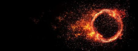 3d illustration of compositing light effect on burning fire ring in science concept