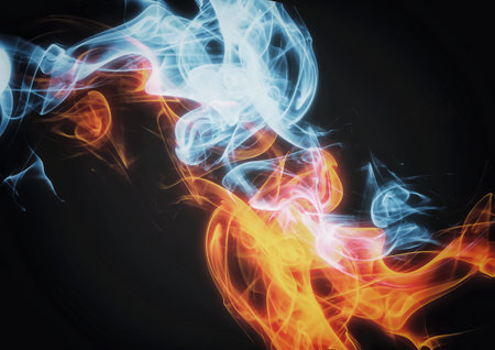 Abstract background with swirling fire flames and smokeの写真素材