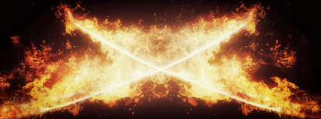 3d illustration of sword with burning flamesの写真素材