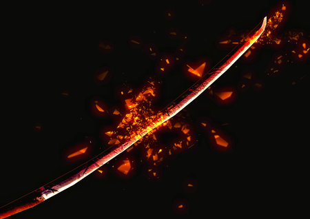 3d illustration of sword with burning flames