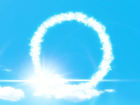 3d illustration of a ring of clouds floating in the skyの写真素材