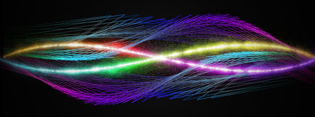 3d illustration of abstract iridescent wavesの写真素材