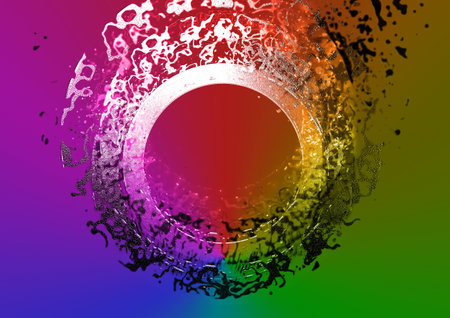 3d illustration of colorful glowing rings scatteredの写真素材