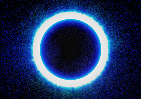 3d illustration of a circle of blue light floating in spaceの写真素材