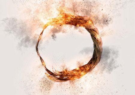 3d illustration of a rope on the verge of burning and tearingの写真素材