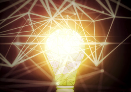3d illustration of abstract light bulb glowing in science and technology conceptの写真素材