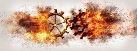 3d rendering interlocked flame gears in technology conceptの写真素材