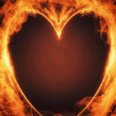 3d illustration of exploding heart shaped flameの写真素材