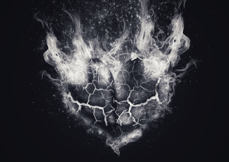 3d illustration of heart shaped smoke swirling in the darkの写真素材