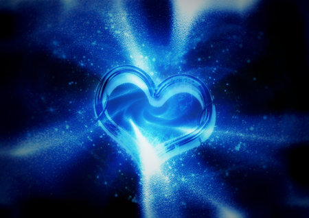 3d illustration of an abstract heart-shaped star shining in the night skyの写真素材