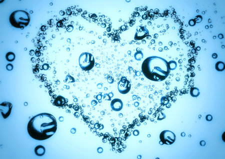 3d illustration of heart-shaped blue splashの写真素材