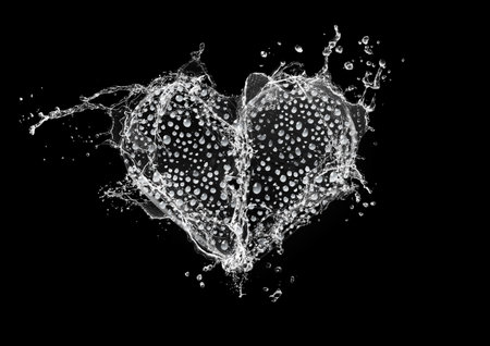 3d illustration of heart-shaped blue splashの写真素材