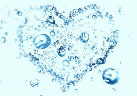 3d illustration of heart-shaped blue splashの写真素材