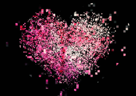 3d illustration of dispersing abstract pink light heartの写真素材