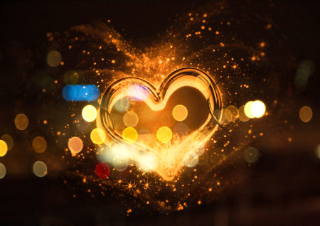 3d illustration of an exploding colorful light heartの写真素材