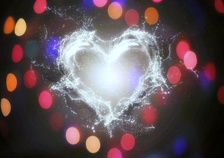 3d illustration of an exploding colorful light heartの写真素材