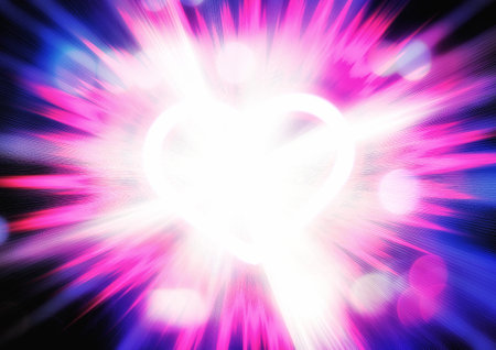 3d illustration of an exploding colorful light heartの写真素材