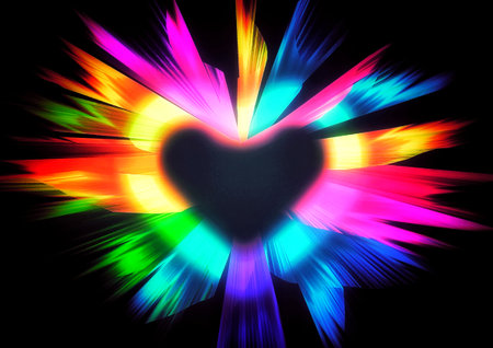 3d illustration of an exploding colorful light heartの写真素材
