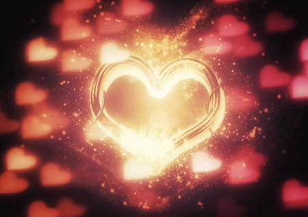 3d illustration of an exploding colorful light heartの写真素材