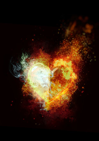 3d illustration of an abstract heart that combines fire and water