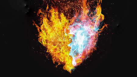 Illustration of a flame burning in the shape of a heartの写真素材