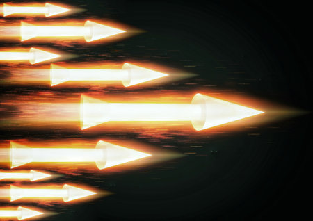 3d illustration of flaming rocket missile firedの写真素材