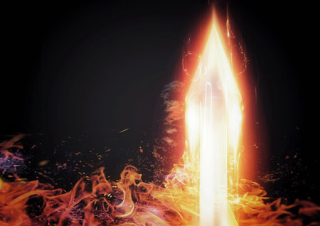 3d illustration of flaming rocket missile firedの写真素材